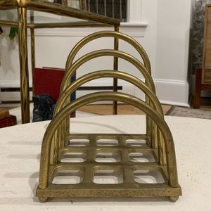 Vintage Brass Letter Holder Arch Style Desk Organizer Divider Bills Napkins